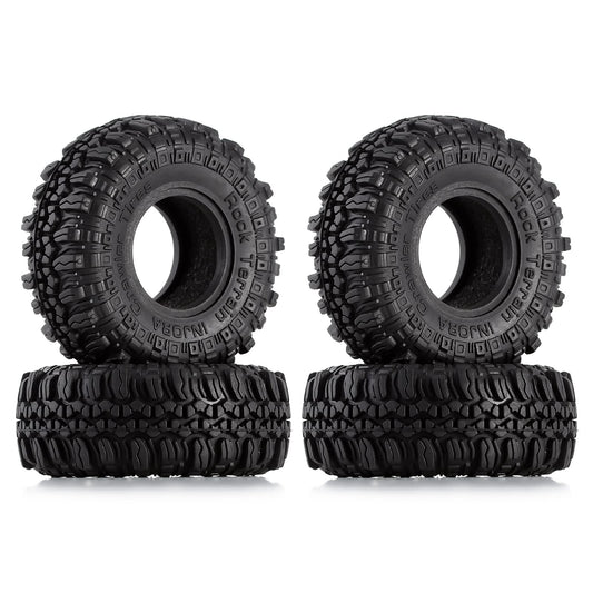 INJORA 1.0 tires with side tread detail for improved grip on rock crawling.