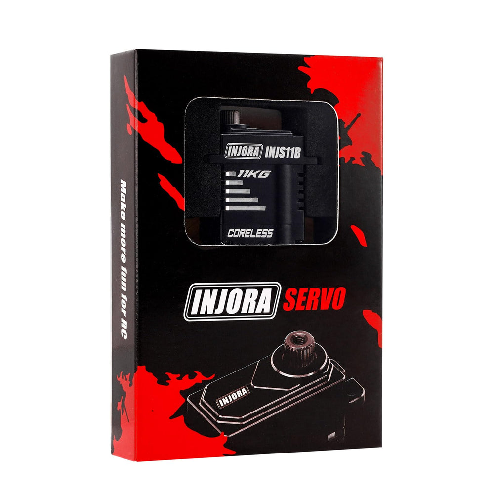 INJORA 11kg coreless servo with water-resistant seal and rugged housing.