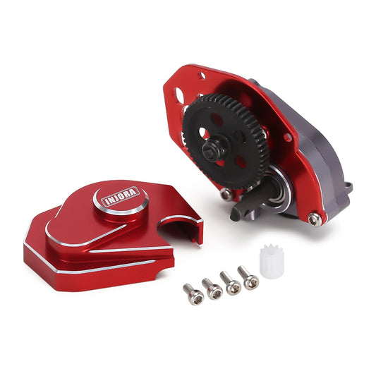 INJORA 16g complete transmission gearbox for Axial SCX24 in red boosts durability.