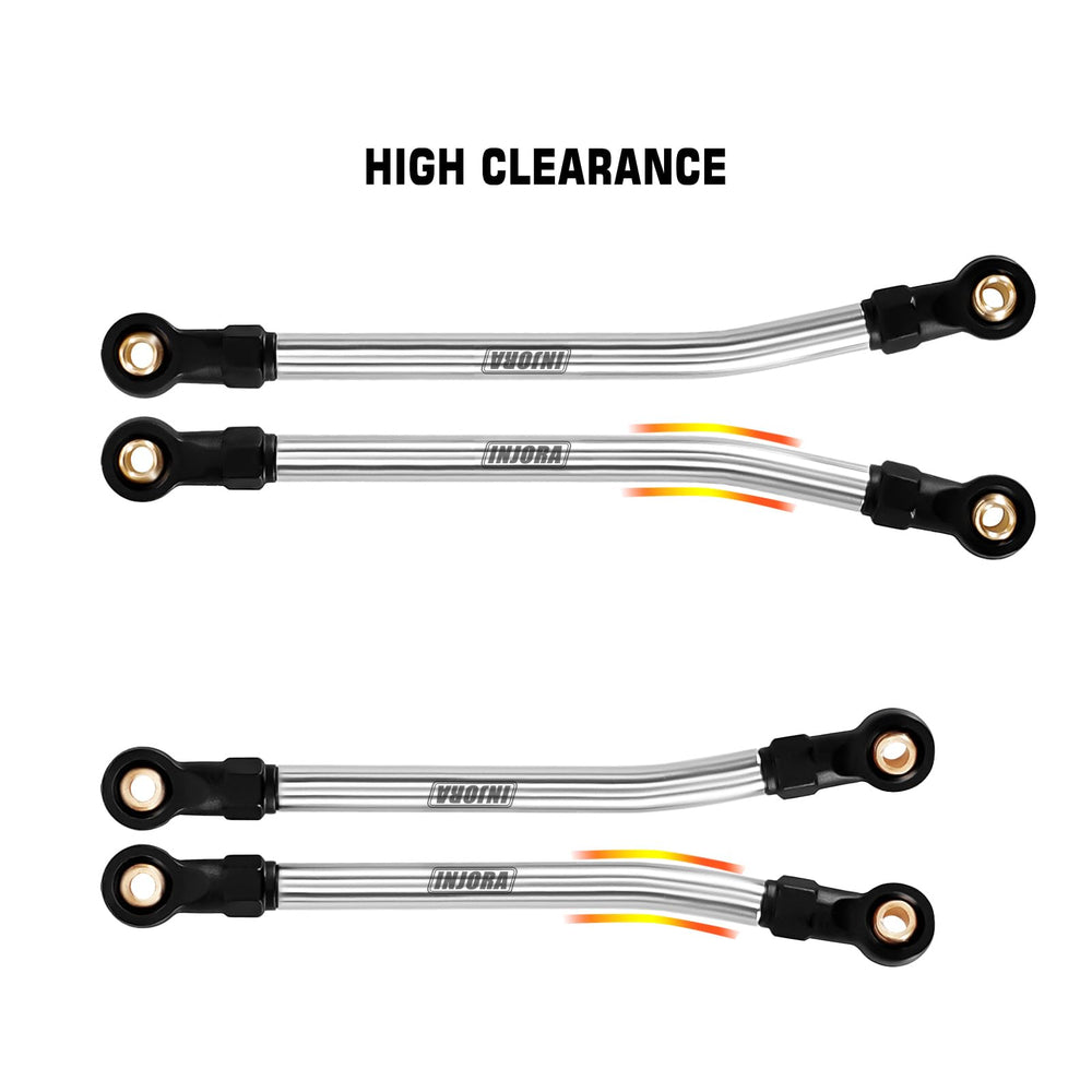 INJORA 304 stainless steel links close-up, showcasing rugged durability for off-road crawling.