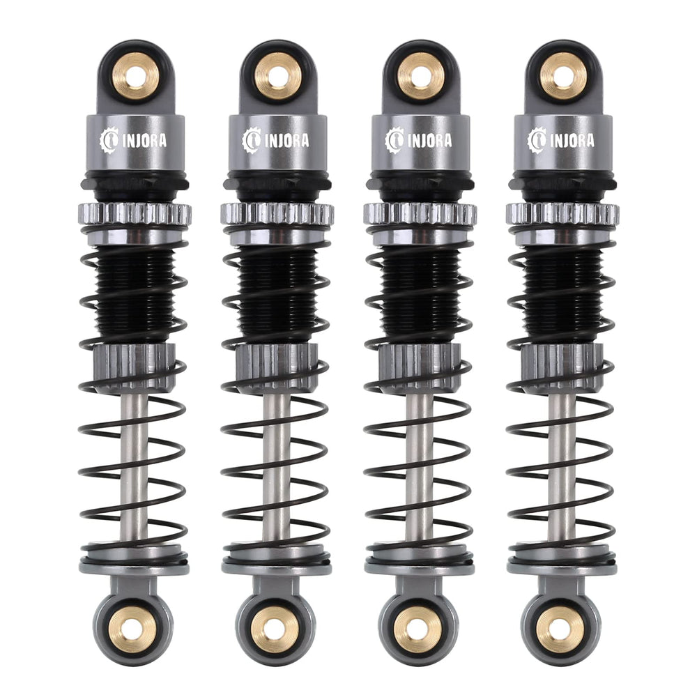 INJORA 39mm shocks with aluminum threaded bodies enabling quick preload adjustments for SCX24.