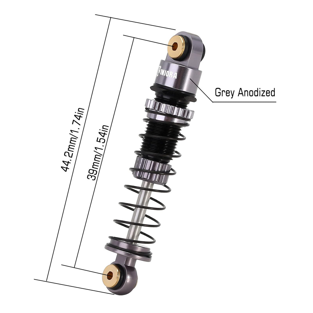 INJORA 39mm shocks provide adjustable dampening for Axial SCX24 and FCX24M builds.
