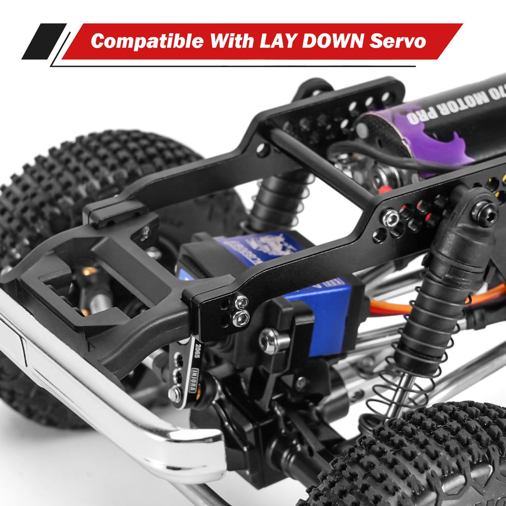 INJORA chassis compatible with TRX4M bodies and lay-down servos.