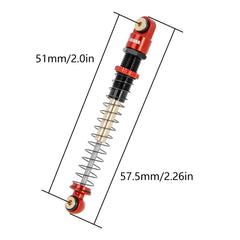 INJORA aluminum shock bodies in red for durable RC trails.