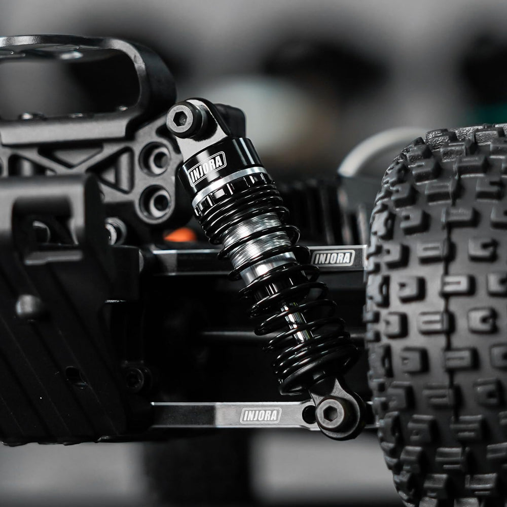 INJORA 59mm aluminum oil shocks combine CNC aluminum construction for strength and look