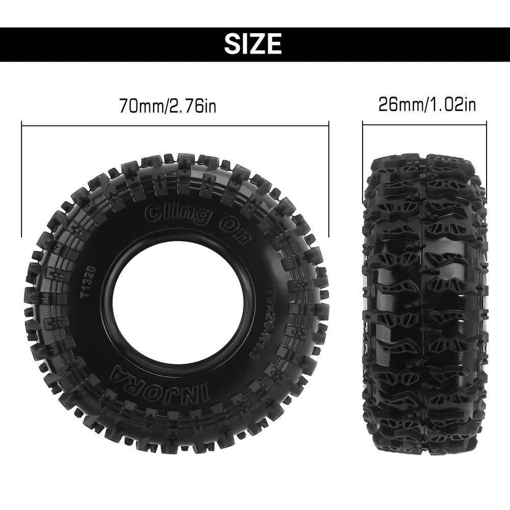 INJORA aggressive lug pattern improves bite on uneven surfaces.