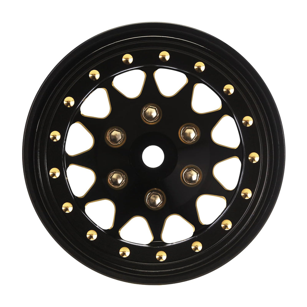 INJORA aggressive stanced brass wheel adds bold presence on tracks.