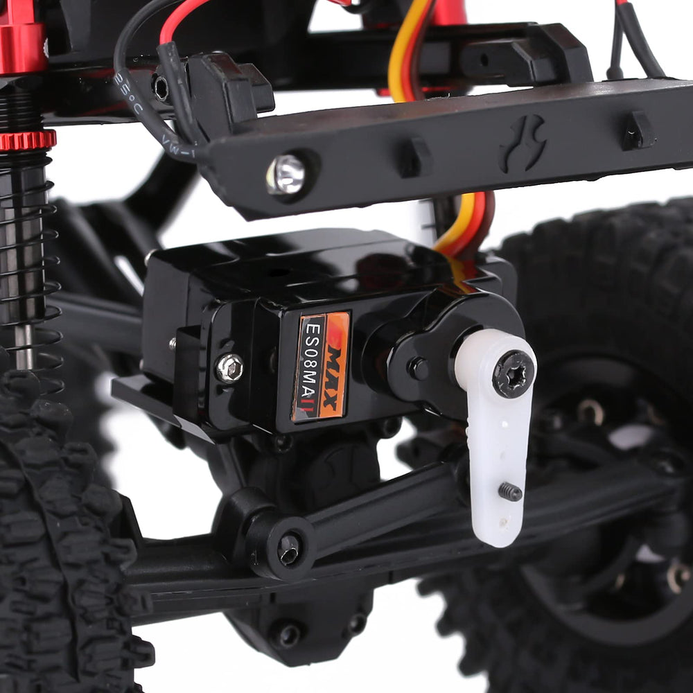 INJORA AX24-compatible servo install image shows easy replacement process.