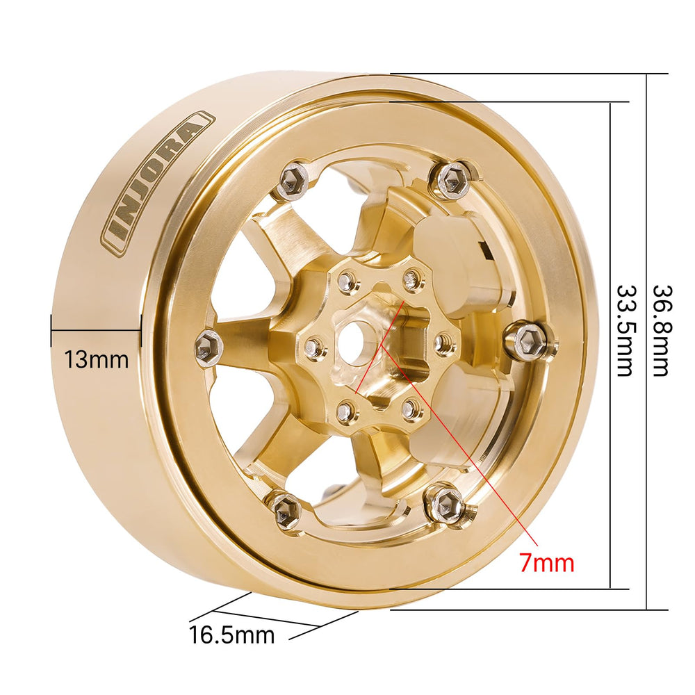 INJORA brass beadlock wheel 6-spoke 1.3-inch creates bold, modern look