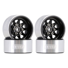 INJORA beadlock wheel front view shows stamped steel construction with a durable powder-coated finish.