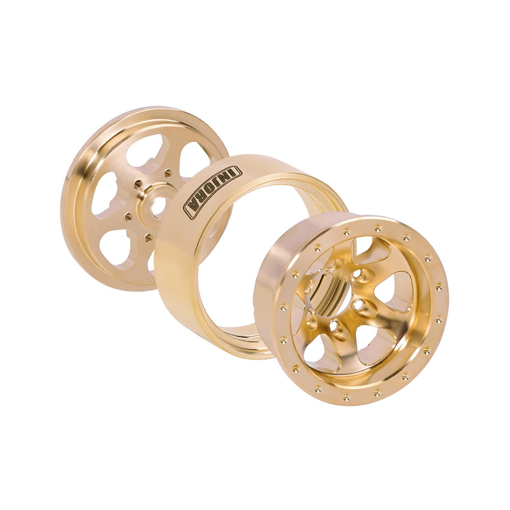 INJORA brass beadlock wheel 28mm diameter for wider stance on RC cars.