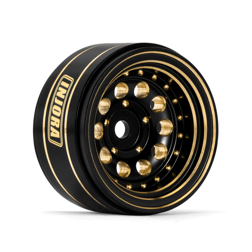 INJORA brass beadlock wheel for Axial SCX24 enhances weight distribution and traction.