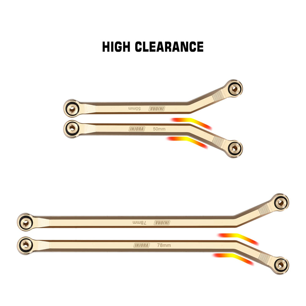 INJORA brass high clearance front 4-links on Gladiator shows upgraded performance