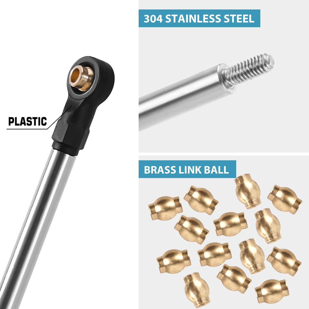 INJORA brass pivot balls with plastic rod ends detail for precise maneuvering components.