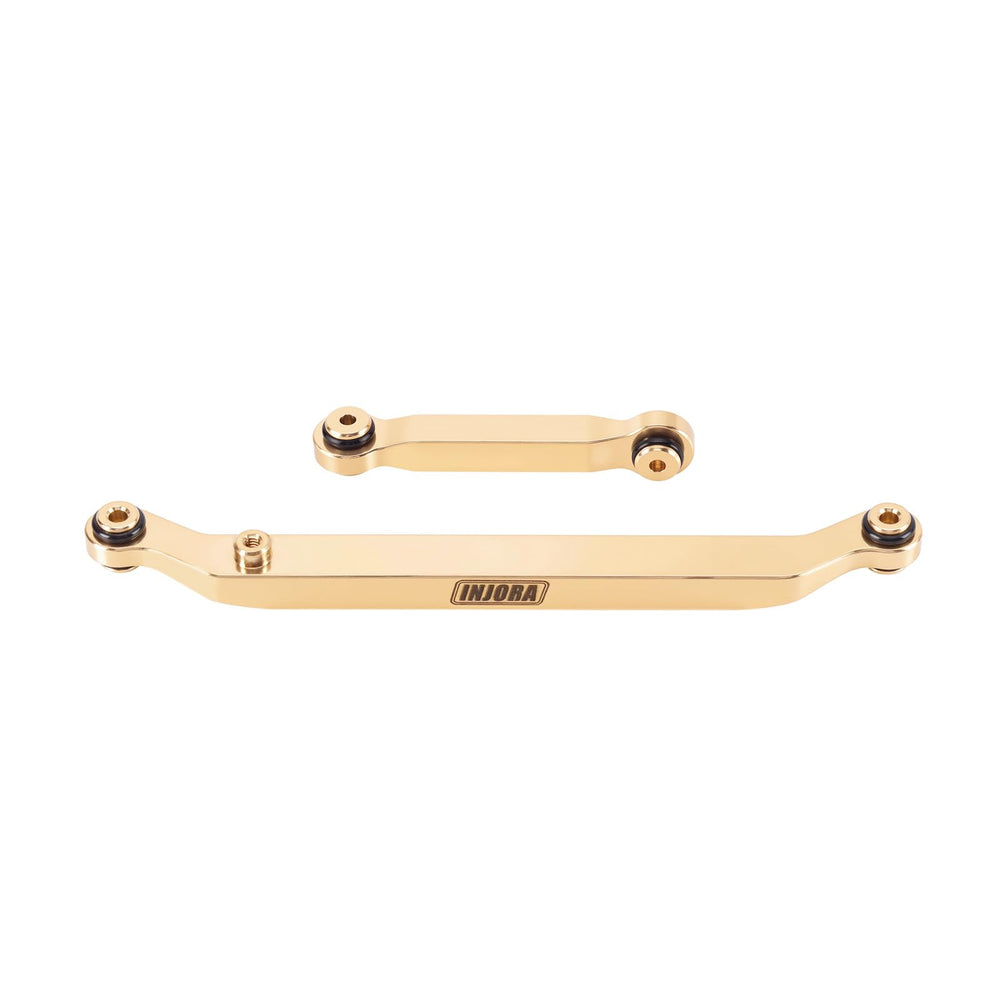 INJORA brass steering links closeup shows CNC precision for strong steering.