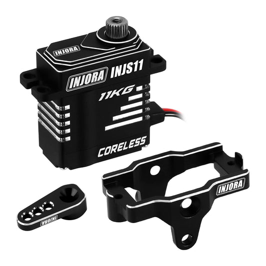 INJORA coreless high-torque micro servo with mount kit for precise mounting.