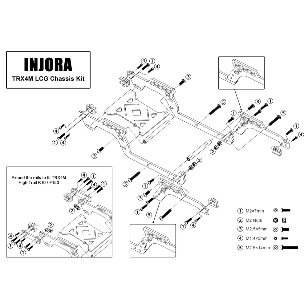 INJORA sturdy frame construction supports rugged off-road builds.