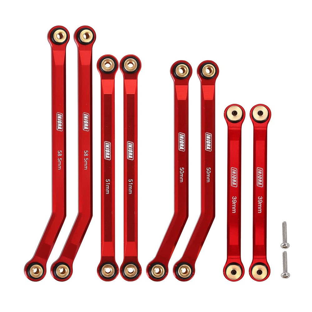 INJORA high clearance front 4-links set in red aluminum CNC for SCX24 improves climb clearance