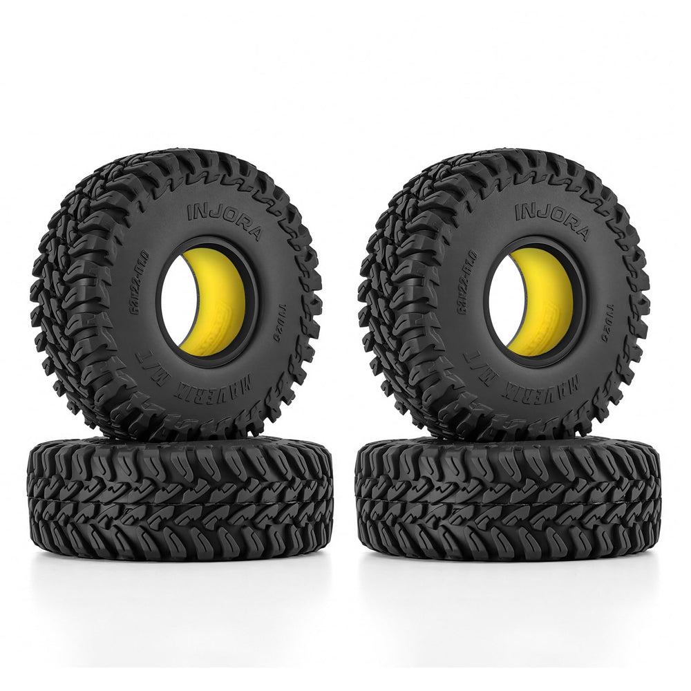INJORA MAVERIX M/T tires closeup showing rugged off-road grip