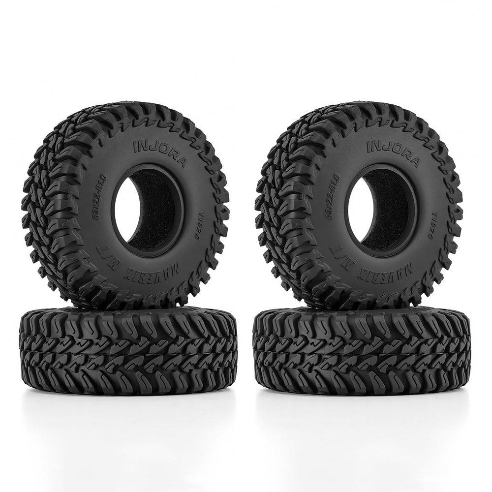 INJORA Maverix MT tire side view showing 63mm diameter and 22mm width for TRX4M crawlers
