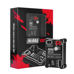 INJORA MB100-R80 ESC front view highlighting compact brushed unit for small crawlers