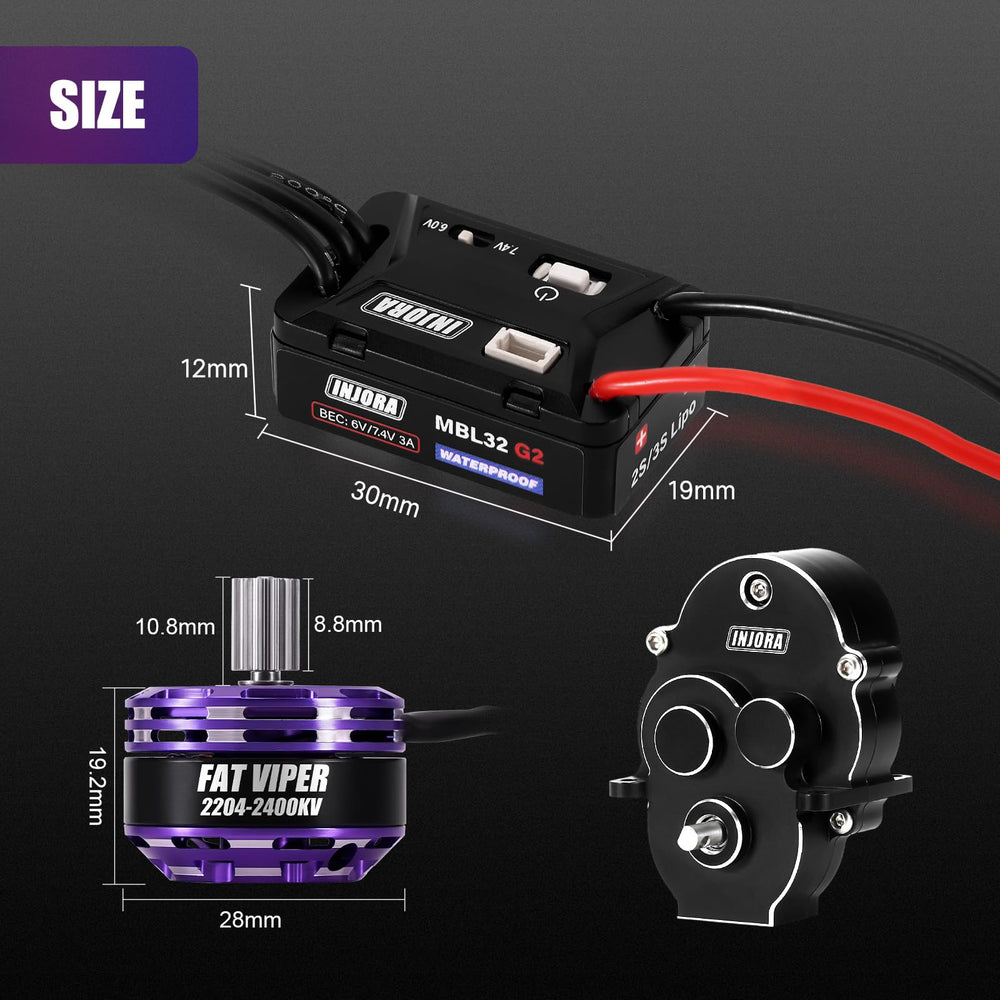 INJORA MBL32 G2 low-noise operation improves precise crawling.