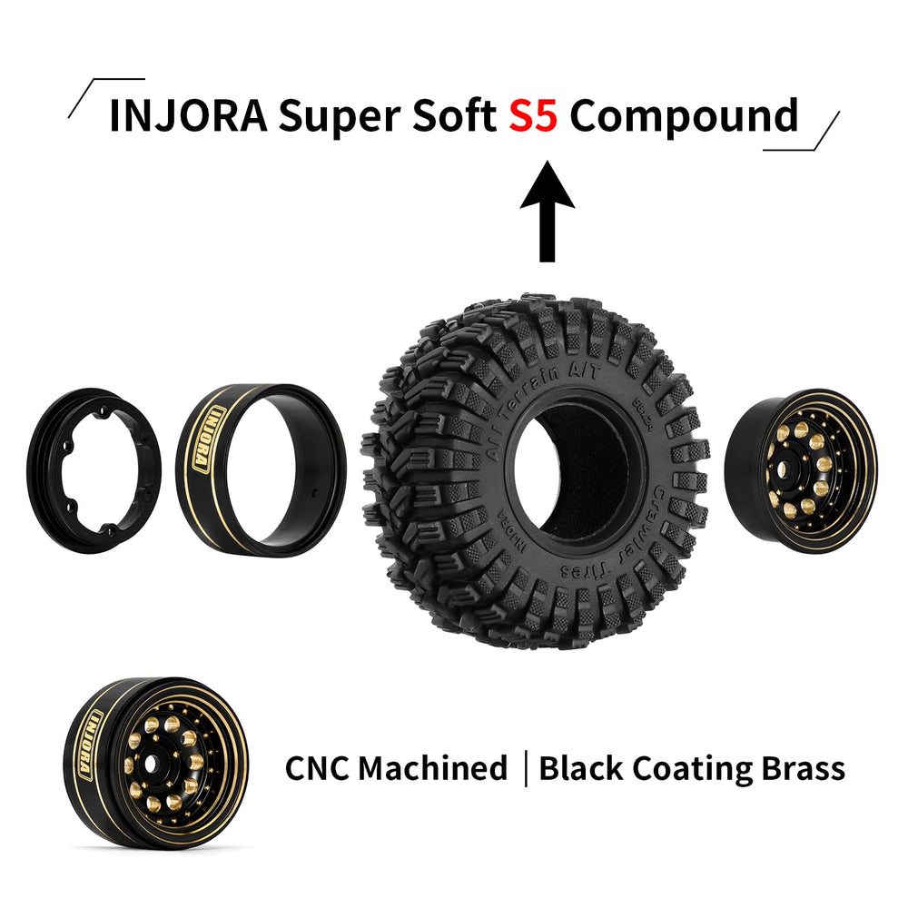 Rugged tread on INJORA tires delivers grip on loose dirt and rocks.