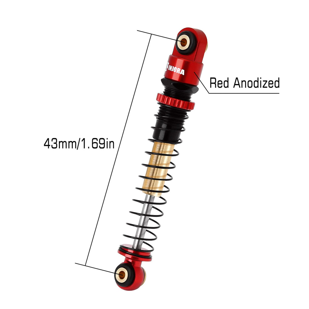 INJORA rc crawler shock damping system closeup showing smooth travel