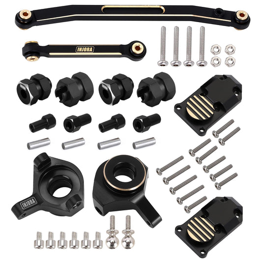 INJORA RC steering knuckle brass upgrade enhances steering precision and CG.