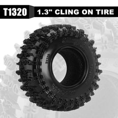 Close-up of INJORA S5 cling on tires 70x26 sidewall detail showing rugged construction.