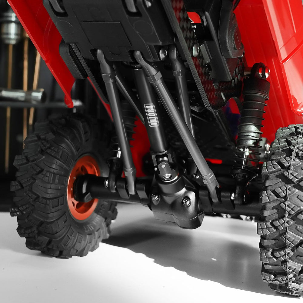 INJORA hardened steel upgrade shaft set designed for TRX4M high-trail trucks.