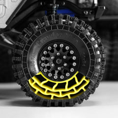 INJORA tire grip with stepped blocks and sipes on uneven terrain