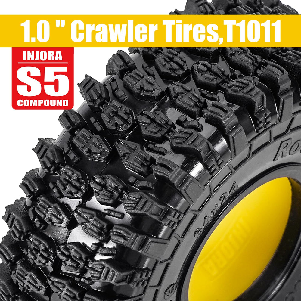 INJORA T1011 tire width 24mm shows stable stance on rocks
