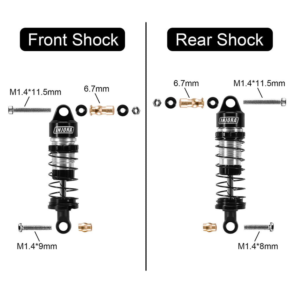 INJORA threaded shock bodies enable quick pre-load adjustments for tuning