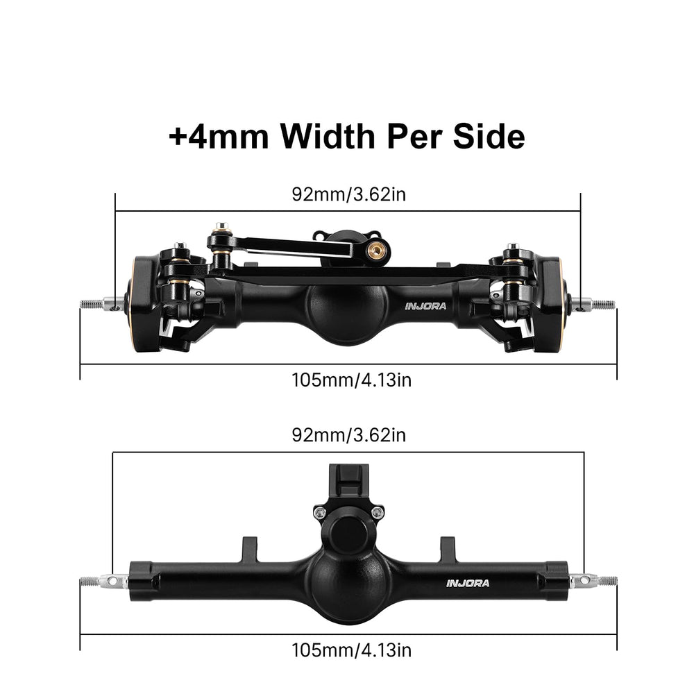 INJORA wide 8mm axle extension improves stability while maintaining scale appearance.