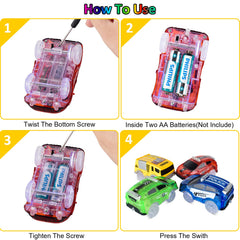 INLAIER Track Cars on flex track showing compatibility and flexible play.