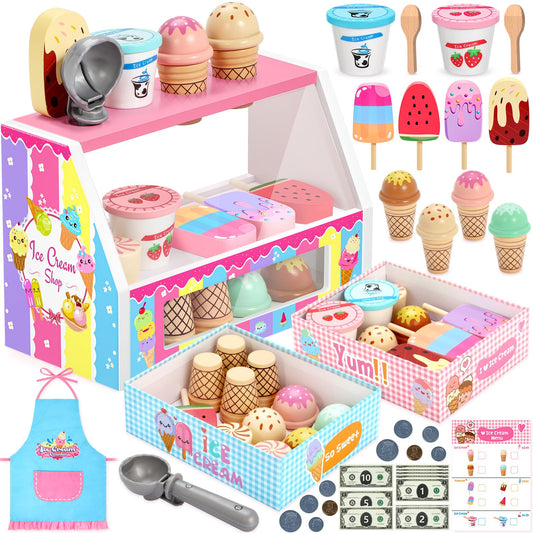 INNOCHEER ice cream counter promotes imaginative play and shop skills.