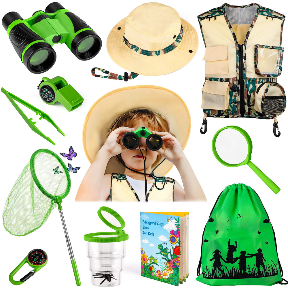 INNOCHEER kids explorer vest camouflage green with practical pockets for gear storage.