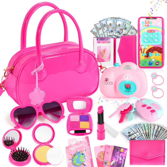 INNOCHEER little girls purse with flower pendant for pretend play