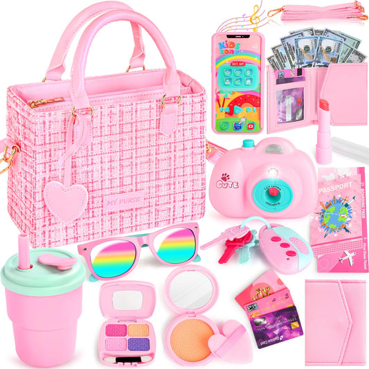 INNOCHEER purse front view with heart pendant for stylish pretend play