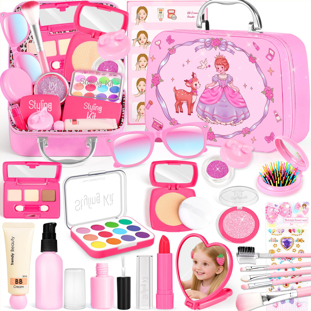 INNOCHEER pretend makeup case for kids, organized storage for play cosmetics and accessories
