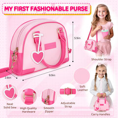 INNOCHEER purse open interior showcasing accessories for pretend shopping