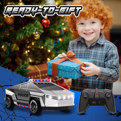 Innofans police car in action on grass showcases versatile outdoor play