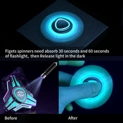 INNÔPLUS glow-in-the-dark fidget spinner glows after light exposure for night-time play.