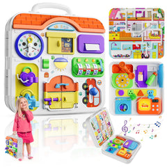 INNOSKY Toddler Busy Board travel-friendly design with compact handle for on-the-go play.