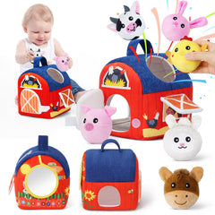 INNOSKY soft barn baby toys farm set with plush animals for tactile discovery and motor play.