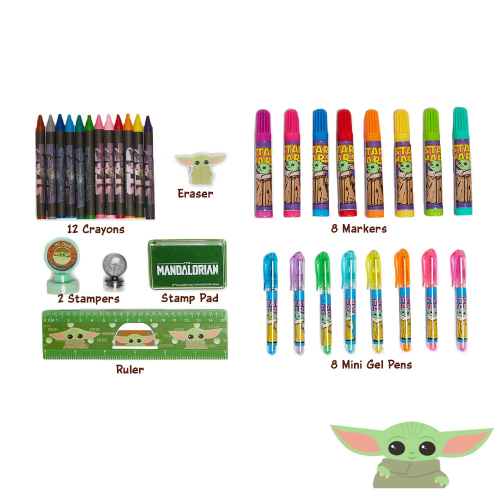 Innovative Designs coloring sheets featuring Baby Yoda, perfect calm creative time for kids.