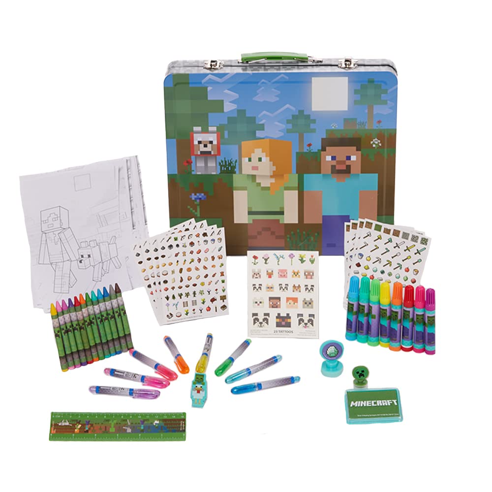 Innovative Designs Minecraft Deluxe Activity Set in a sturdy carrying tin for travel