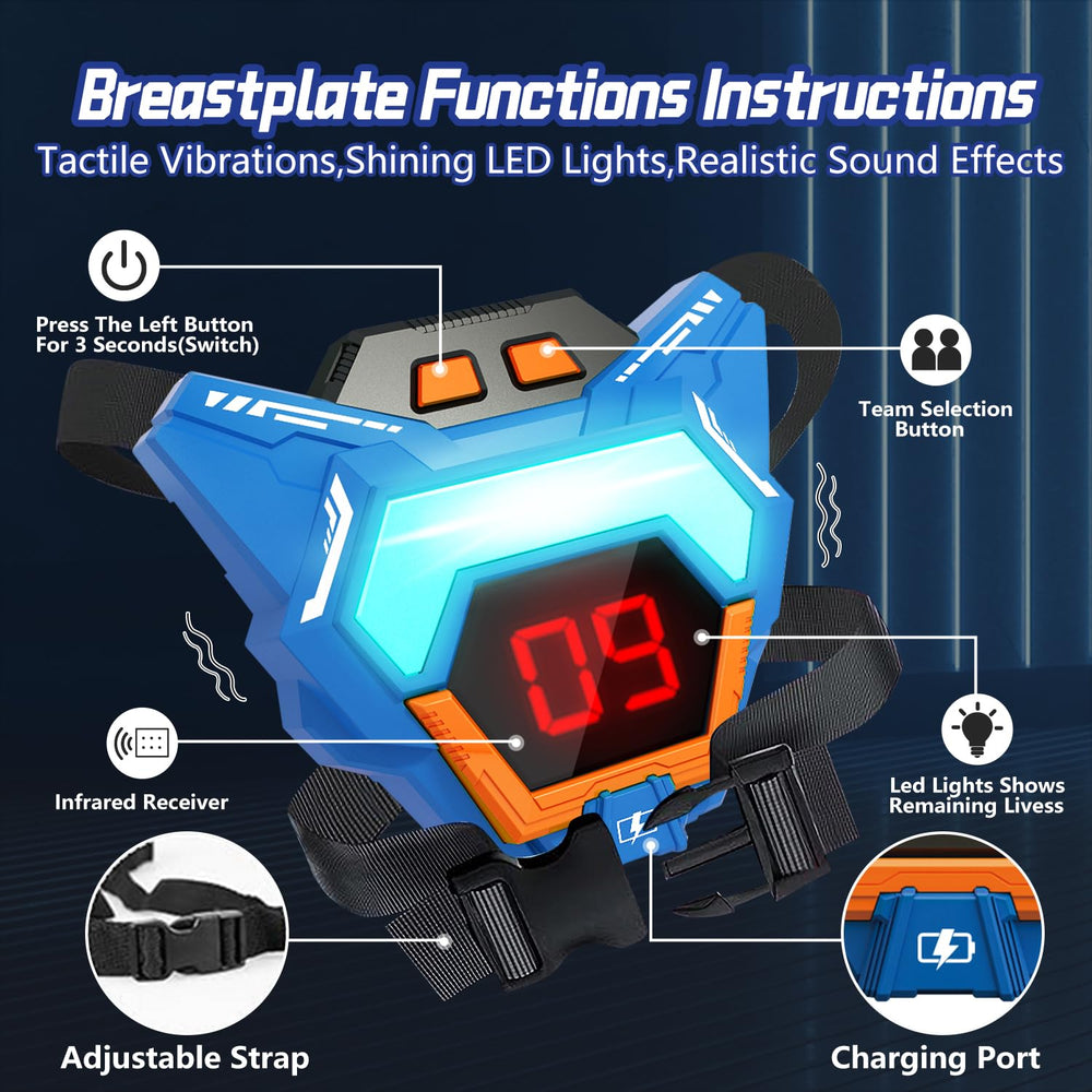 Inodoo laser tag guns 2-pack with LED vests and life indicators in action.