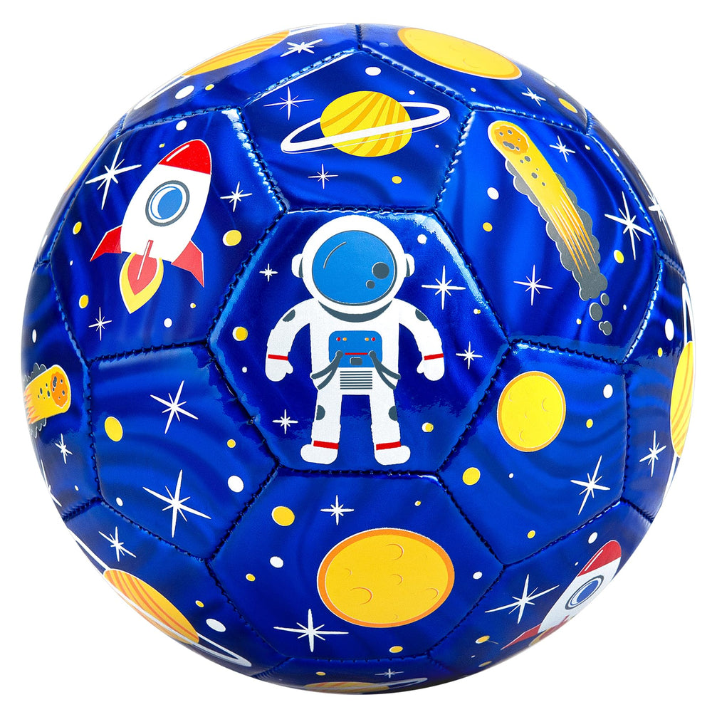 INPODAK astronaut blue ball close-up shows glittering surface for outdoor play.